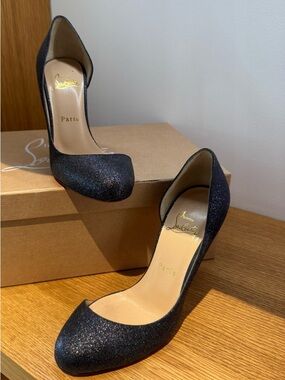 Christian Louboutin Black Glitter D'Orsay Pump with Subtle Sparkle